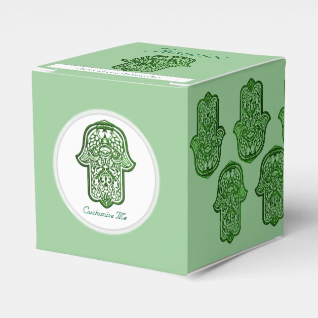 Henna Hand of Hamsa (Green) Favour Box (Front Side)
