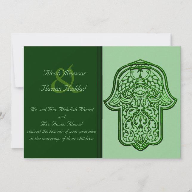 Henna Hand of Hamsa (Green) (Wedding) Invitation (Front)