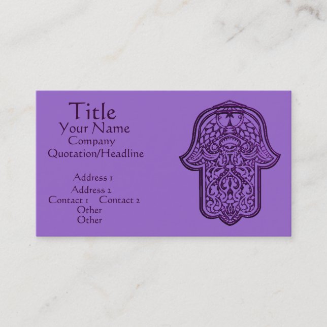 Henna Hand of Hamsa (Purple) Business Card (Front)
