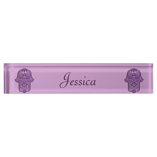Henna Hand of Hamsa (Purple) Nameplate (Front)