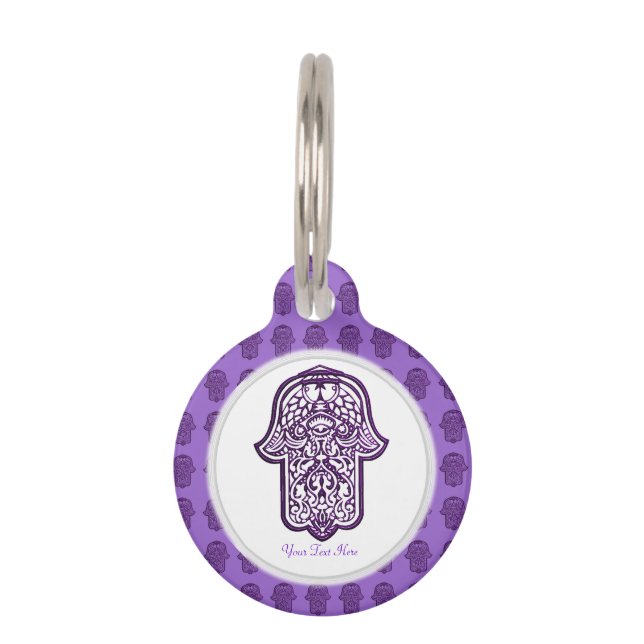 Henna Hand of Hamsa (Purple) Pet Tag (Front)