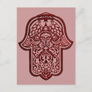 Henna Hand of Hamsa (Red) Postcard