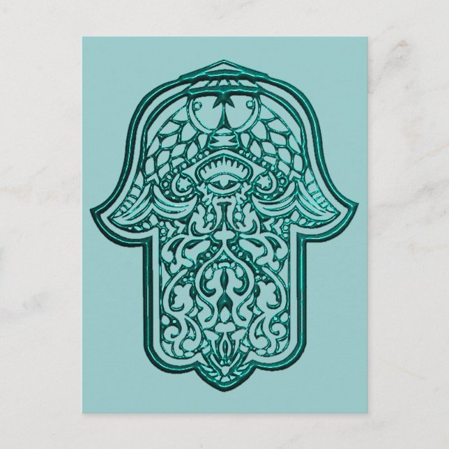 Henna Hand of Hamsa (Teal) Postcard (Front)