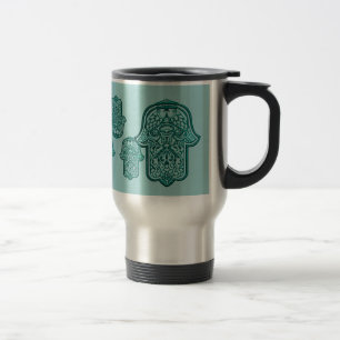 Henna Hand of Hamsa (Teal) Travel Mug