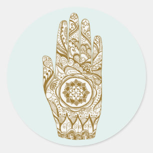Henna Hand Tattoo With Lotus Flower Classic Round Sticker