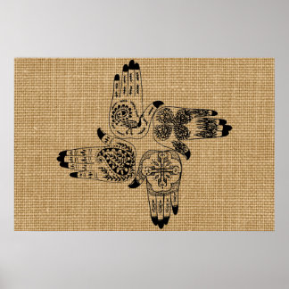 Henna Hands 4 Square Paisley Tattoo Vintage Poster