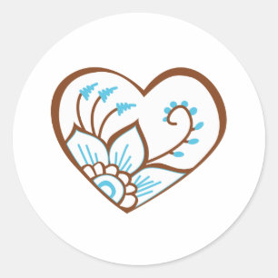 Henna Heart Blue Classic Round Sticker