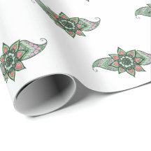 Henna inspired design in pink and green gift wrap