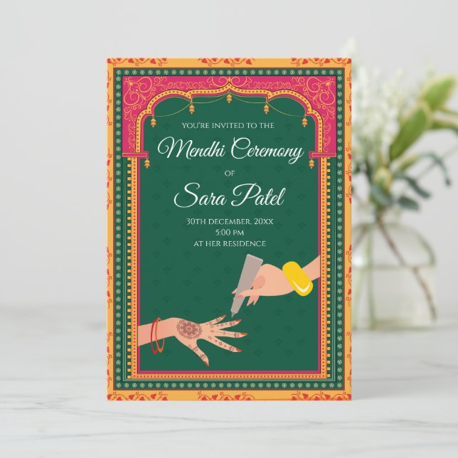 Henna invitations & Mehendi invites Mehndi Party (Standing Front)