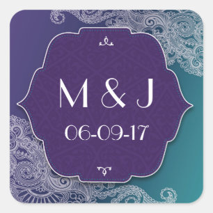 Henna Jewel Stickers Purple Teal Square Favours