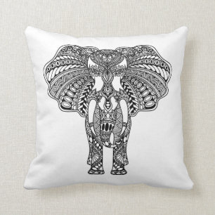 Henna Mehndi Decorated Indian Elephant Cushion