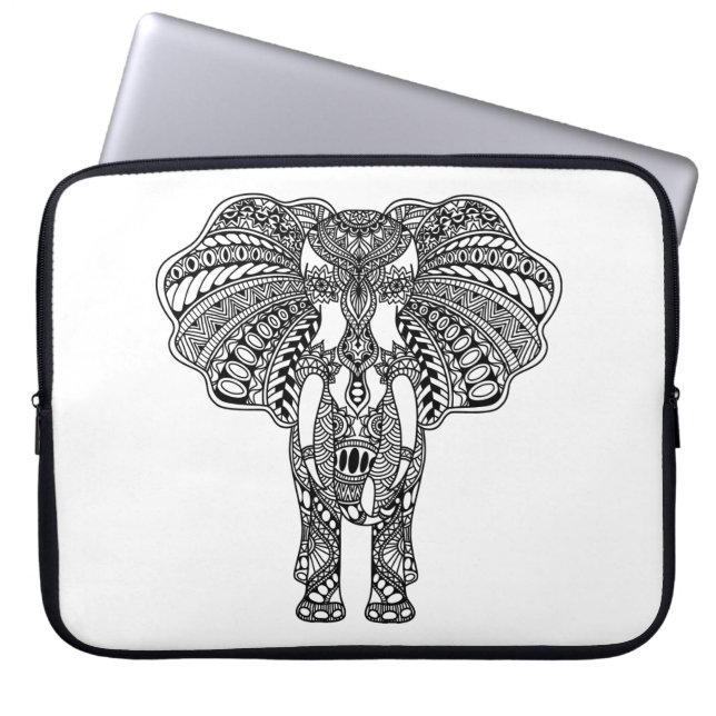 Henna Mehndi Decorated Indian Elephant Laptop Sleeve (Front)