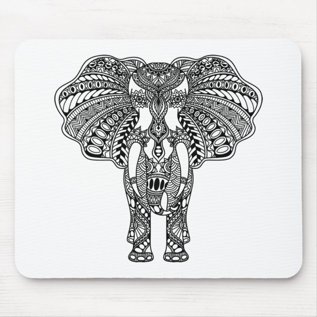 Henna Mehndi Decorated Indian Elephant Mouse Mat (Front)