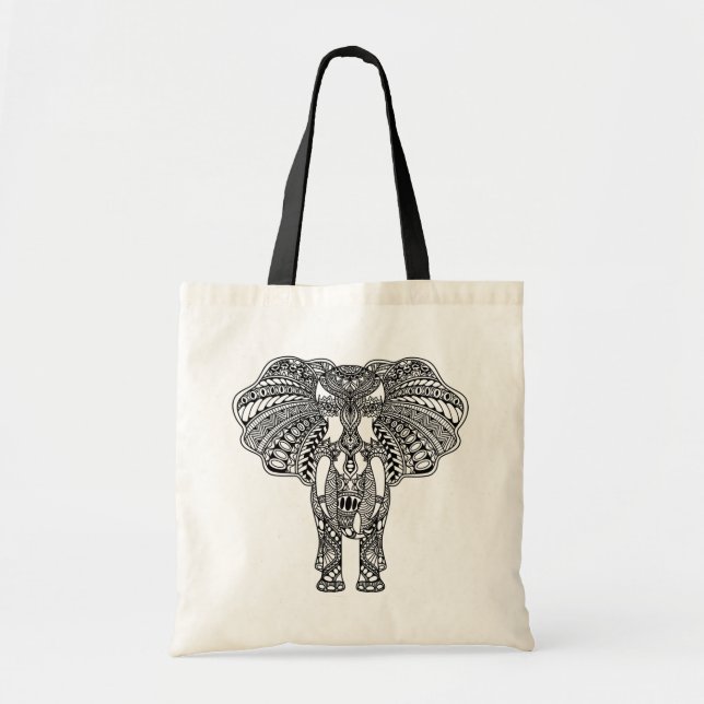 Henna Mehndi Decorated Indian Elephant Tote Bag (Front)