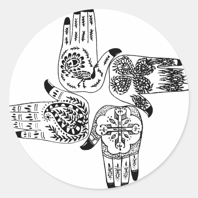 Henna Mehndi Hands Indian Designs Painted Wedding Classic Round Sticker (Front)