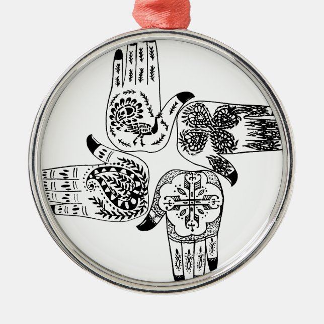 Henna Mehndi Hands Indian Designs Painted Wedding Metal Tree Decoration (Front)