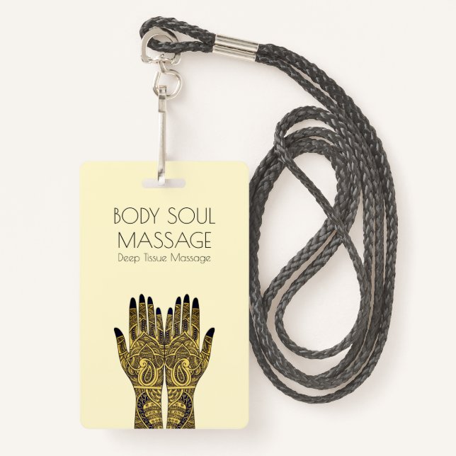 Henna Mehndi Hands Massage Business ID Badge (Front with Lanyard)