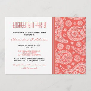 Henna Paisley Engagement Party Invitation (coral)