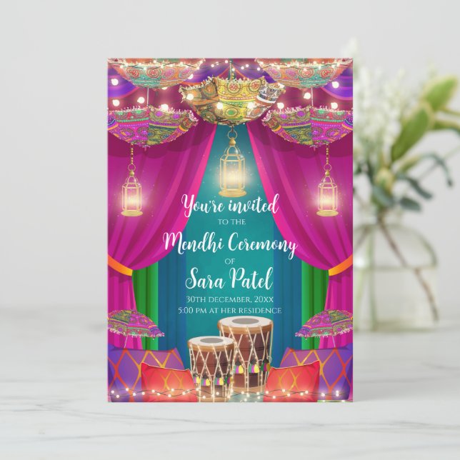 Henna party invitations & Mehndi party invitations (Standing Front)