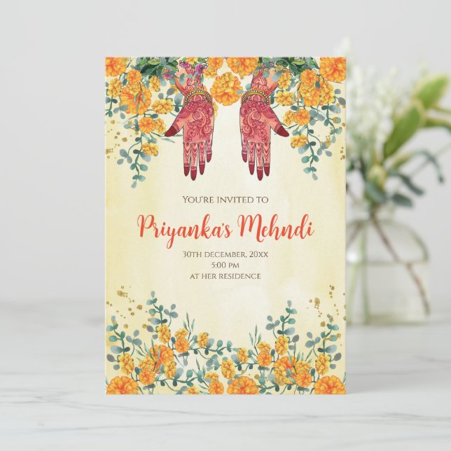 Henna party invitations & Mehndi party invites (Standing Front)