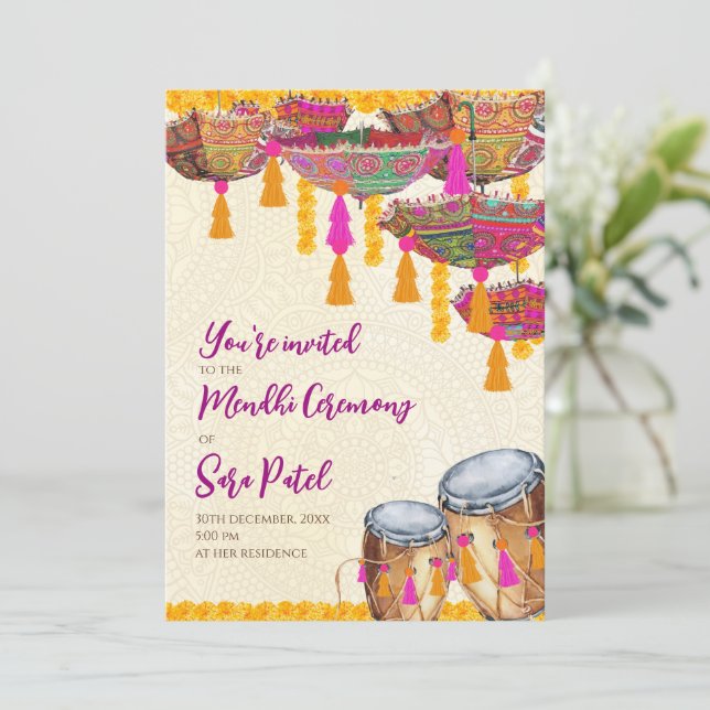 Henna Party invites Mehndi Invites, Mehndi party (Standing Front)