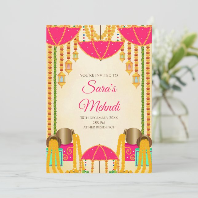 Henna party invites & Mehndi party invitations (Standing Front)