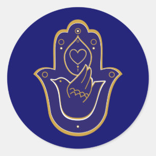 Henna Peace & Love Hamsa Blue Classic Round Sticker