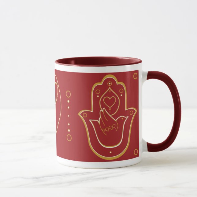 Henna Peace & Love Hamsa Mug Red (Right)