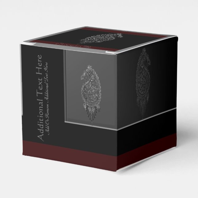 Henna Peacock (Silver) Favour Box (Front Side)