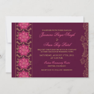 Henna Raisin Pink Gold Indian Wedding Invitation