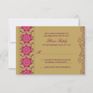 Henna Raisin Pink Gold Indian Wedding RSVP Reply