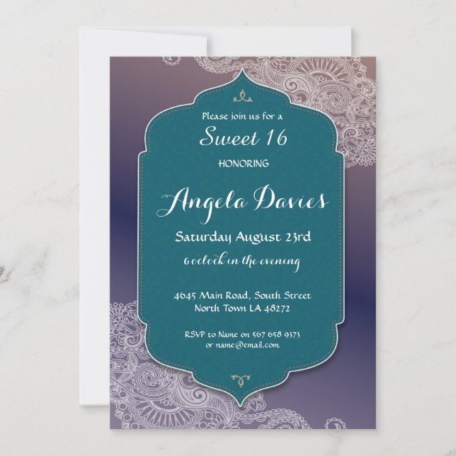 Henna Style Jewel Sweet 16 Birthday Party 16th Invitation (Front)