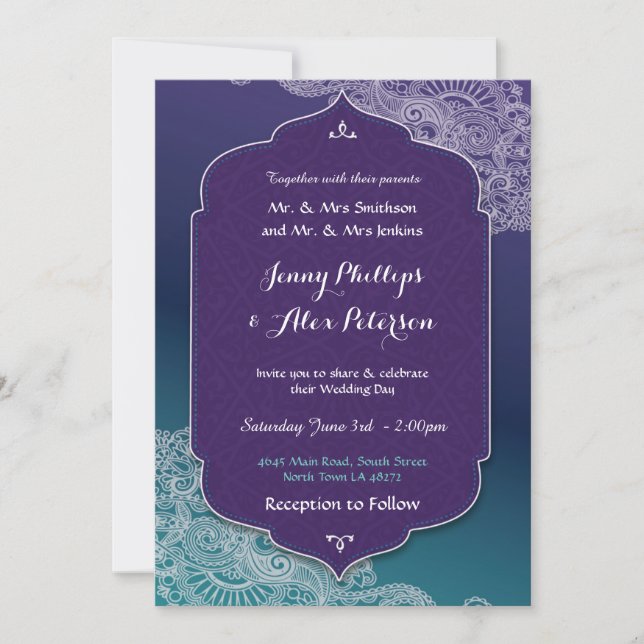 Henna Style Jewel Wedding Party Arabian Invitation (Front)
