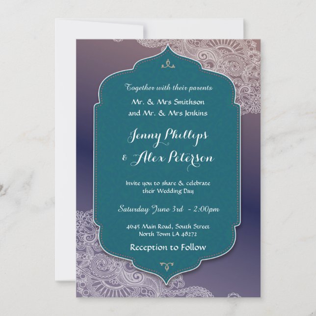 Henna Style Jewel Wedding Party Arabian Nights Invitation (Front)