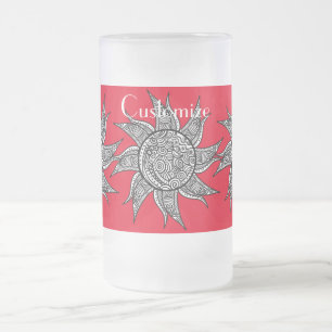 Henna-style Sun Tattoo Thunder_Cove Frosted Glass Beer Mug