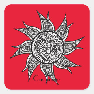 Henna-style Sun Tattoo Thunder_Cove Square Sticker