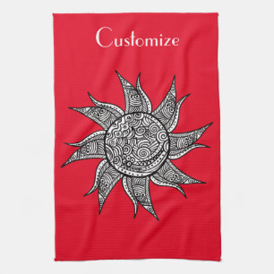 Henna-style Sun Tattoo Thunder_Cove  Tea Towel