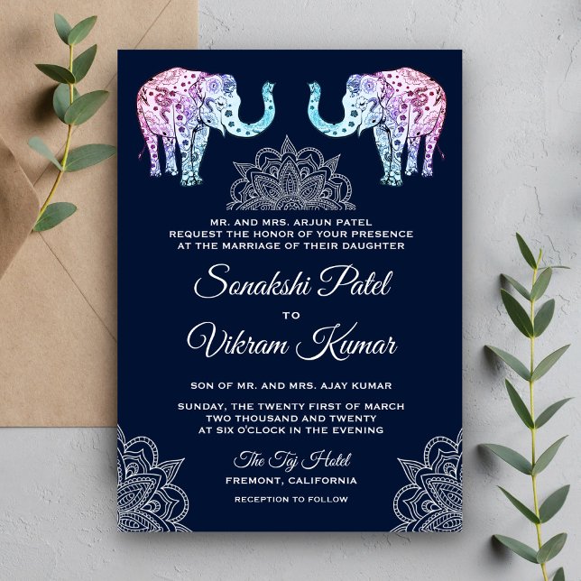 Henna Tattooed Elephants Indian Wedding Invitation (Creator Uploaded)