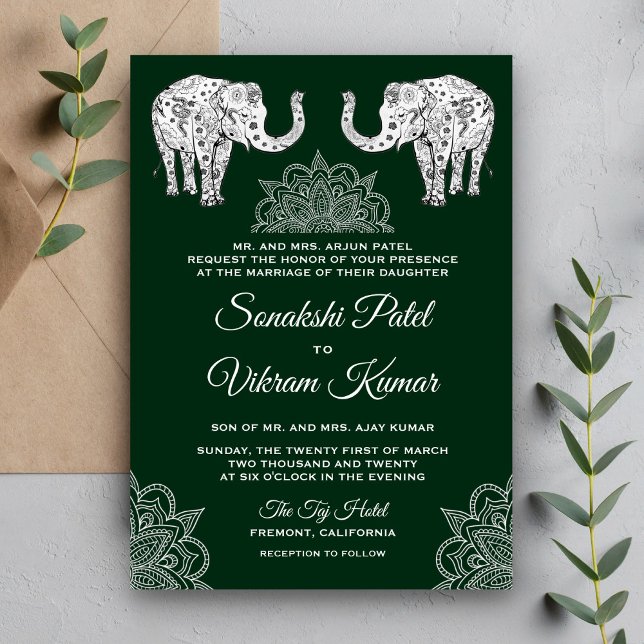 Henna Tattooed Elephants Indian Wedding Invitation (Creator Uploaded)