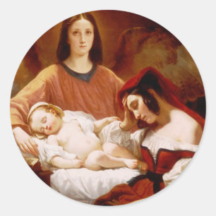 Henri Decaisne: The Guardian Angel Fine Art Classic Round Sticker