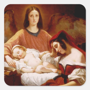 Henri Decaisne: The Guardian Angel Fine Art Square Sticker