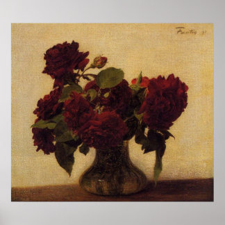 henri fantin-latour Dark Roses on Light Background Poster