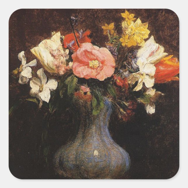 Henri Fantin-Latour, Flowers, Camelias, Tulips Square Sticker (Front)