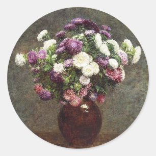 Henri Fantin-Latour Vintage Aster in a Vase Classic Round Sticker