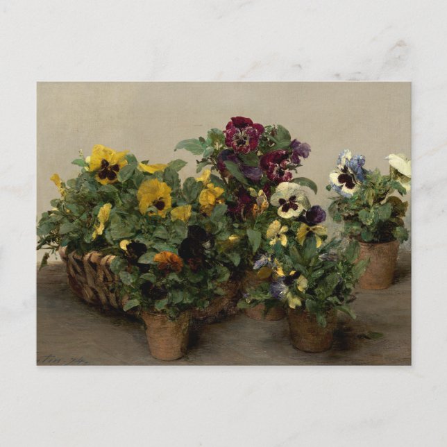 Henri Fantin-Latour Vintage Pansies Purple Yellow Postcard (Front)