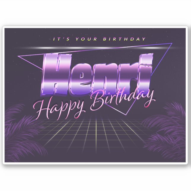 Henri Name First name lila retro Sticker Birthday (Front)