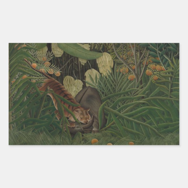 Henri Rousseau - Fight Between a Tiger Rectangular Sticker (Front)