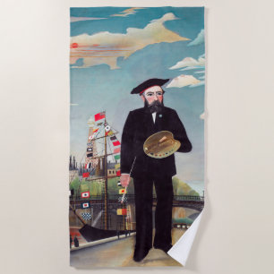 Henri Rousseau - Myself Portrait-Landscape Beach Towel
