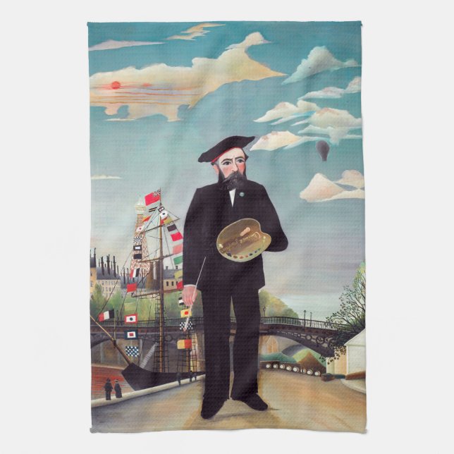 Henri Rousseau - Myself Portrait-Landscape Tea Towel (Vertical)