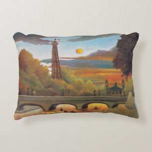 Henri Rousseau - Seine and Eiffel Tower in Sunset Decorative Cushion